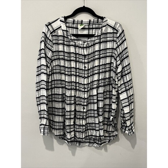 Anthropologie Women's Blouse Size 10 Black Plaid Tunic Button Down Wool Blend - Picture 1 of 10